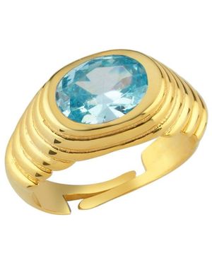 LINYA JEWELLERY Lyra Oval Crystal Stone Little Finger Knight Ring - Metallic