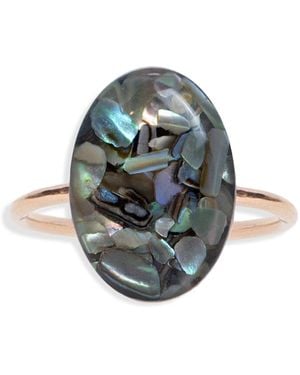 Kate Koel Natural Abalone Shell Ring Ocean Statement Iridescent Cocktail Ring - Yellow