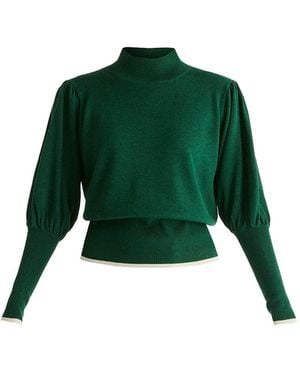 Paisie High Neck Knitted Top With Contrast Trim - Green