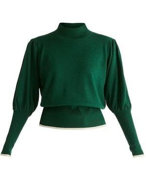 Paisie High Neck Knitted Top With Contrast Trim - Green