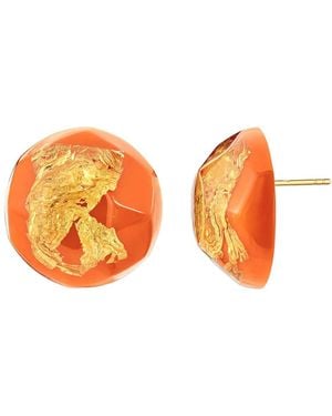 Gold & Honey 24K Leaf Button Stud Earrings - Orange