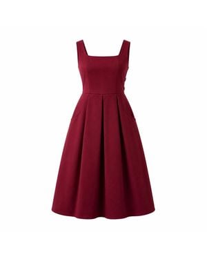 Girl In Mind Erica Square Neck Pleated Midi Dress Berry - Red