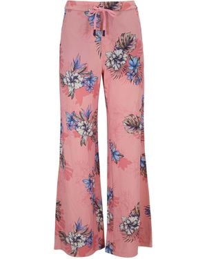 lords of harlech Sanchez Exotic Floral Coral Wide-Leg Pant - Pink