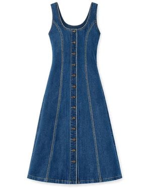 Yumi' Stretch Denim Panel Fitted Dress - Blue