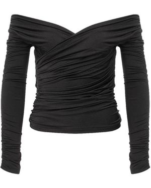 NAZLI CEREN Monique Draped Jarsey Top - Black