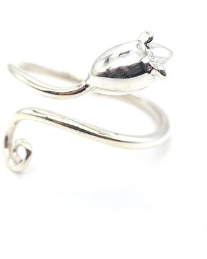 Lime Tree Design Adjustable Mouse Charm Ring Sterling Silver - White