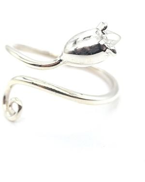 Lime Tree Design Adjustable Mouse Charm Ring Sterling Silver - White