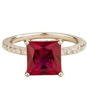 Juvetti Rena Ruby Princess-Cut Ring With Pavé Diamond Band - Red