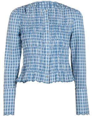 Rose & Nancy Mary Cotton Gingham Check Smocked Blouse - Blue