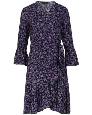 Conquista Floral Print Viscose Wrap Dress With Bell Sleeves - Blue