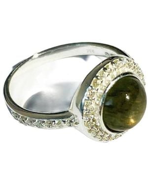 Ark Jewellery by Kristina Smith Cocktail Ring With Labradorite And Cubic Zirconia Rim - Green