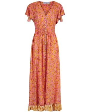 Hortons England Floral Button Down Dress - Orange
