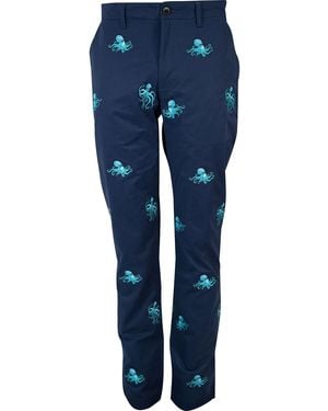 lords of harlech Charles Octopus Embroidery Trousers - Blue