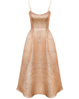 POST MERIDIEM Bronze Jacquard Fitted Corset Bustier Dress - Natural