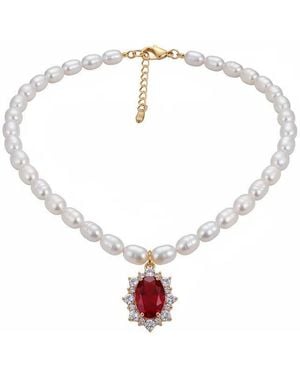 Angel Barocco Seeds Pearl Choker Necklace With Crystal Pendant - White