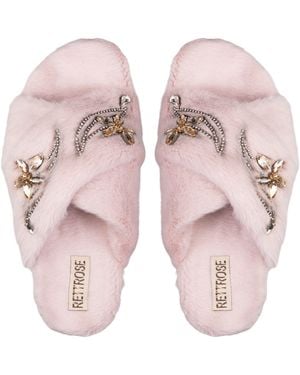 Rettrose Zoey Dusky Luxury Plush Diamanté Embellished Handmade Slipper - Pink