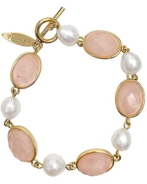 Farra Rose Quartz With Freshwater Pearls Bracelet - Metallic