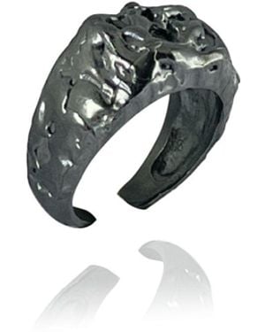 LINYA JEWELLERY Deka Amorphous Rectangular Oxid Ring - Black
