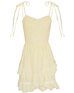 2KStyle Cayla Laced Floral Print Viscose Mini Dress With Ruffles - Natural