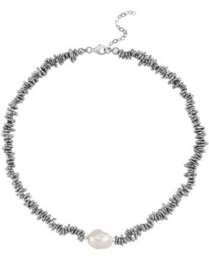 LINYA JEWELLERY Halia Hematite Stone Baroque Pearl Necklace - Metallic
