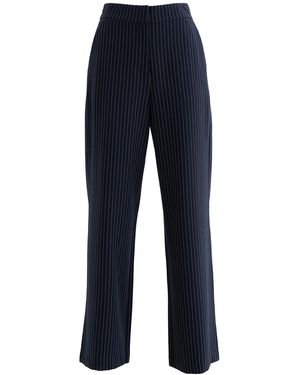 Louche Tilde Pinstripe Straight Leg Trouser - Blue