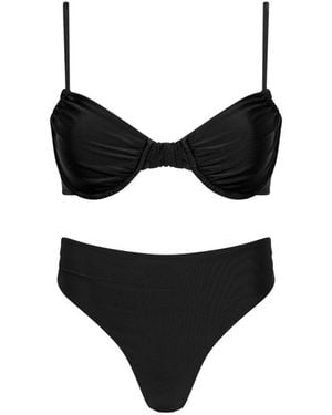 Playaluxe Capri Ruched Underwire High Waist Bikini Set - Black