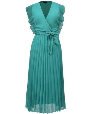 Smart and Joy Pleats Ruffle Wrap Effect Dress - Green