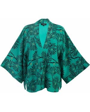 Artemis Muse Japanese Pine Needle Print Short Light Weight Kimono - Green