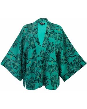 Artemis Muse Japanese Pine Needle Print Short Light Weight Kimono - Green