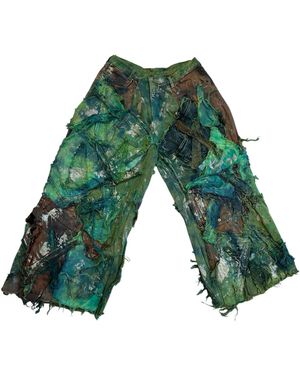 Zasta Studio Wearable Ruins Shredded Wide Leg Colored Denim Pants B - Green