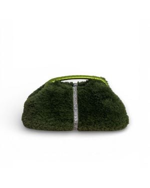 Springmoonatelier Handmade Plush Clutch Bag With Crystal Accent – Limited Edition Winter Luxury - Green