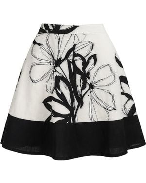 Conquista A-Line Floral Sketch Skirt With Contrast Hem - Black