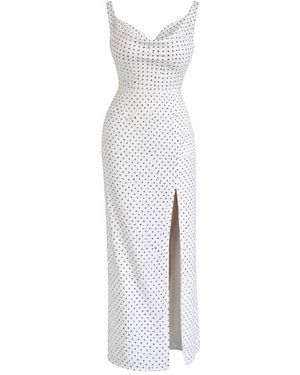 Girl In Mind Senna Asymmetric Double Cowl Maxi Dress Spot - White