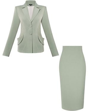 Tia Dorraine Tailored Fit Suiting Blazer & Skirt Suit - Green