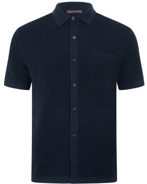Paul James Knitwear Lightweight Cotton Franki Waffle Knit Shirt - Blue