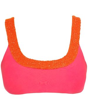 Self-Adore Zenya Hand-Beaded Embellished Bikini Top - Pink