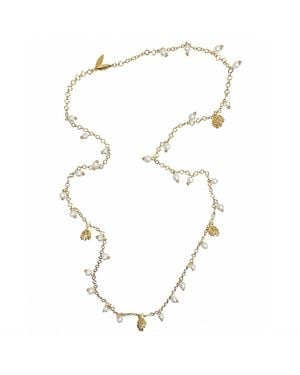 Farra Romantic Style Freshwater Pearl With Flower Charms Long Necklace - Metallic