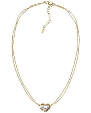 Uchi and Soto Kokoro Mixed Metal Heart Necklace - Metallic
