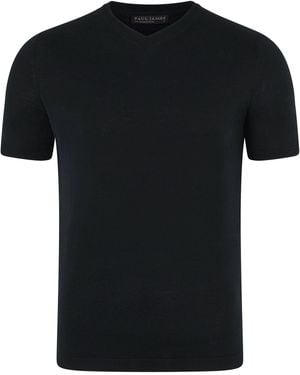 Paul James Knitwear Superfine Mercerised Cotton Adriano V Neck Knitted T-Shirt - Black