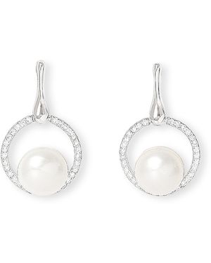 Pearls of the Orient Online Stella Pave Halo Drop Earrings With Cultured Freshwater Pearls - Metallic