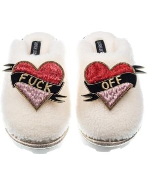 Laines London Teddy Closed Toe Slippers With Fuck Off Brooches - Metallic