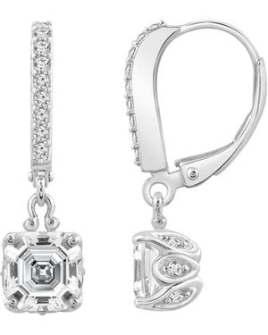 Diamonbliss Embellished With Swarovski Plated Leverback Asscher Cut Earrings, Three And Half Carats - White