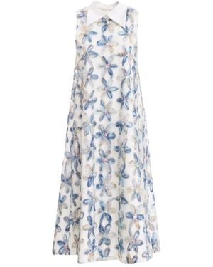 Julia Allert Textured Floral A-Line Midi Cocktail Dress - Blue