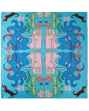 Soft Strokes Silk Vancouver Pure Silk Large Square Scarf - Blue