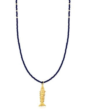 The Pheia Movable Fish Beaded Necklace - Brown