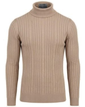 Ron Tomson Neutrals Roll Neck Ribbed Jumper - Natural