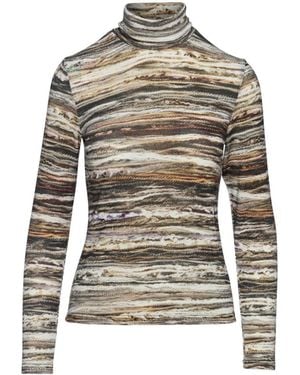 Conquista Print Long Sleeve Knit Polo Neck Jumper - Green