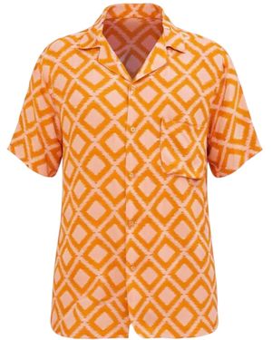 ORIGIN OF HEARTS Mahana Hawaiian Satin Resort Shirt - Orange