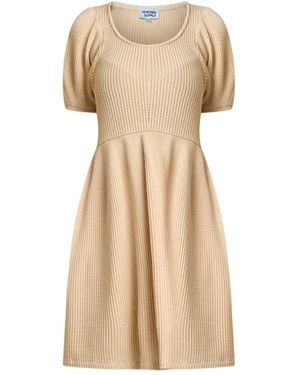 Known Supply Puff Sleeve Waffle Knit Babydoll Dress - Natural