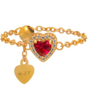 Wjy Studio London Ruby Heart Plated Birthstones Adjustable Ring - Orange